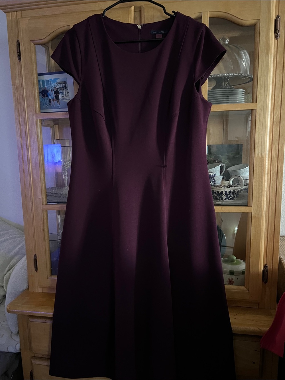 Tommy Hilfiger Plum Cap Sleeve A-Line Midi Dress